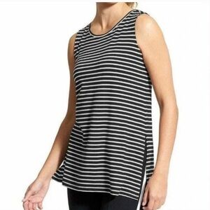 Athleta Side Split Tunic Tank Black White Striped Hi Low Crew Neck Top